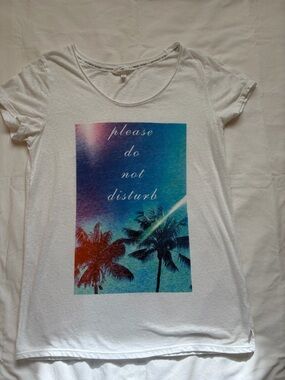 Victoria's Secret White Short-Sleeve Tee with Blue and Teal Palm Graphic